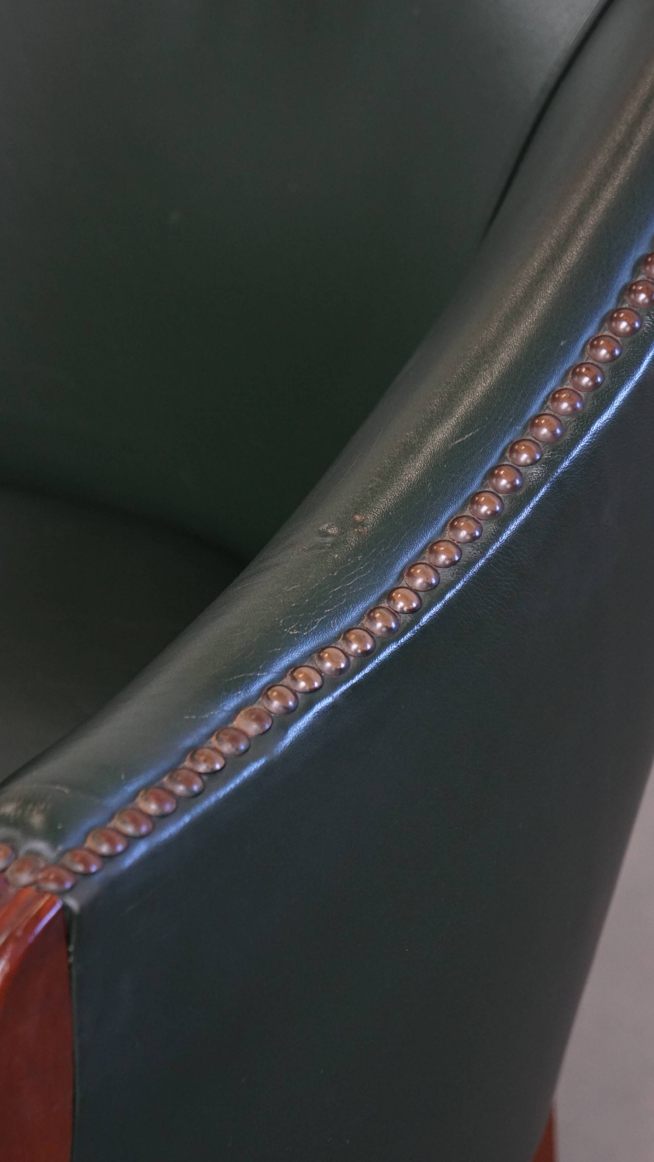 Green Cowhide Leather and Wooden Side / Dining / Desk Chair