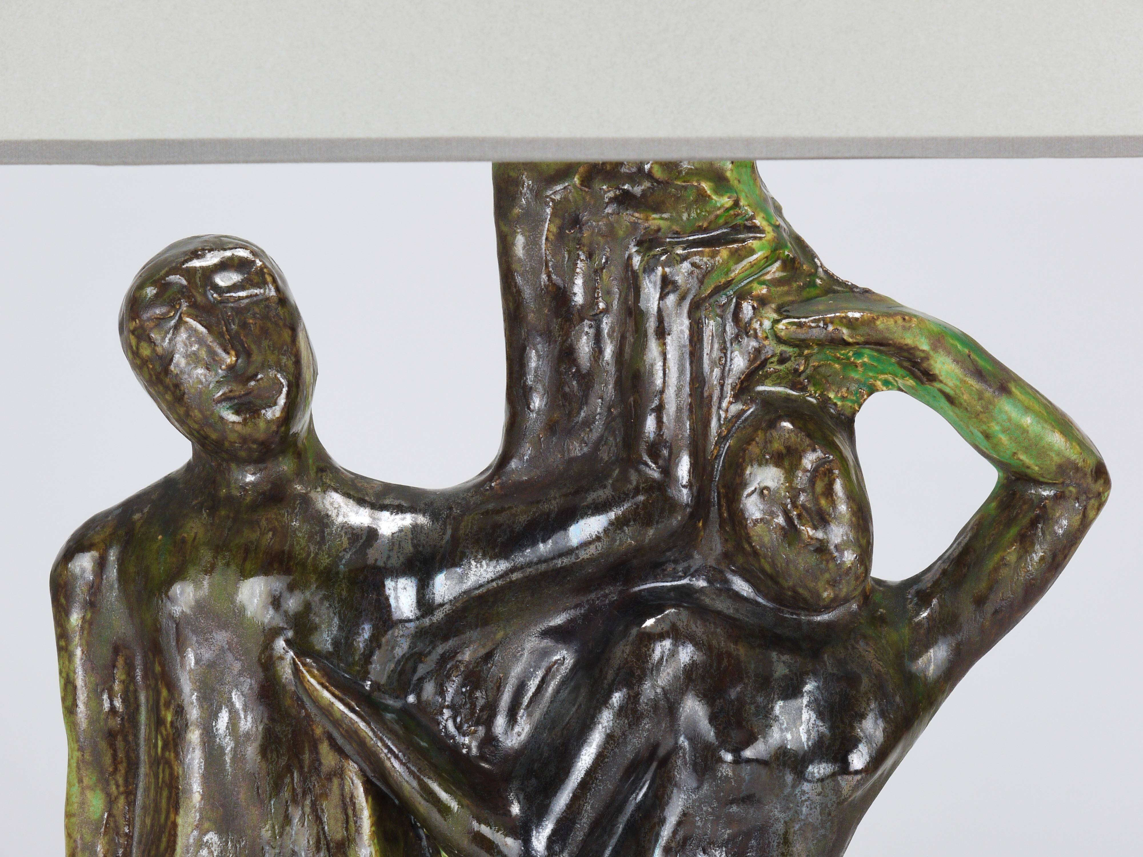 Brutalist sculptural table lamp "Man and Woman near a Tree", Italy, 1970s