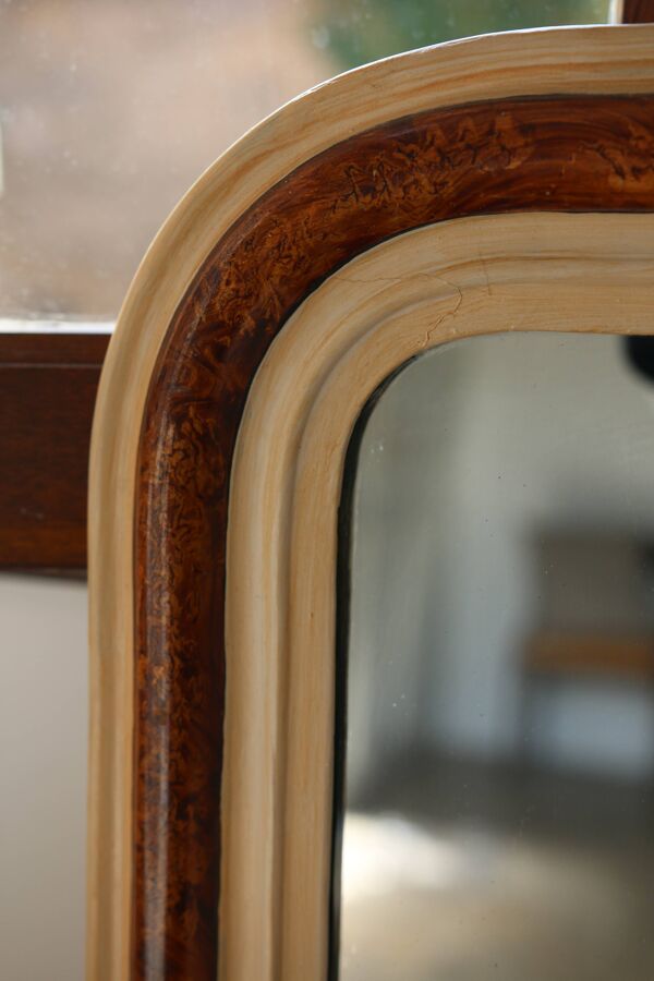 Miroir ancien style Louis Philippe, loupe de bois