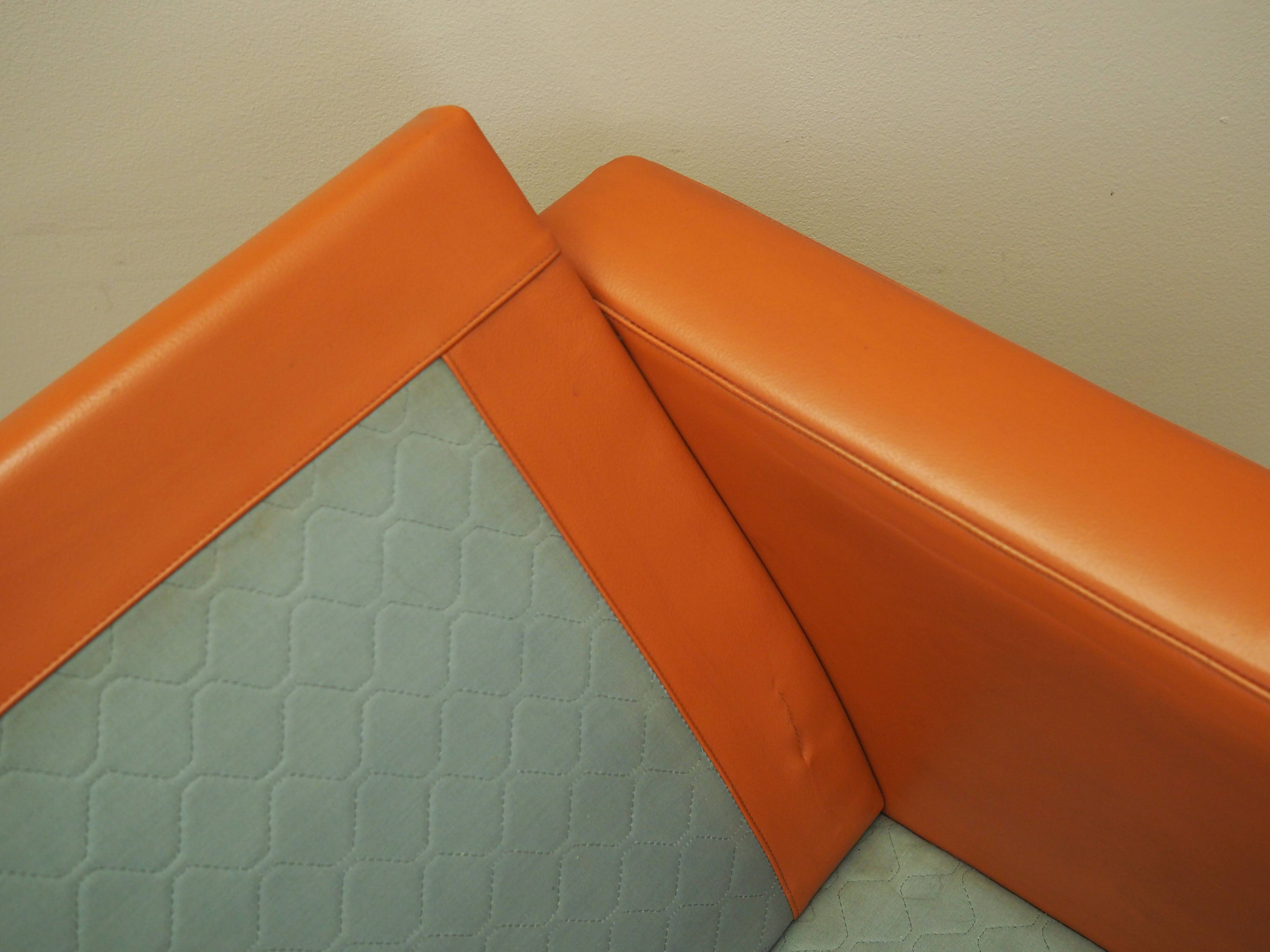 Orange leather sofa, Danish design, 1970s, production: Denmark