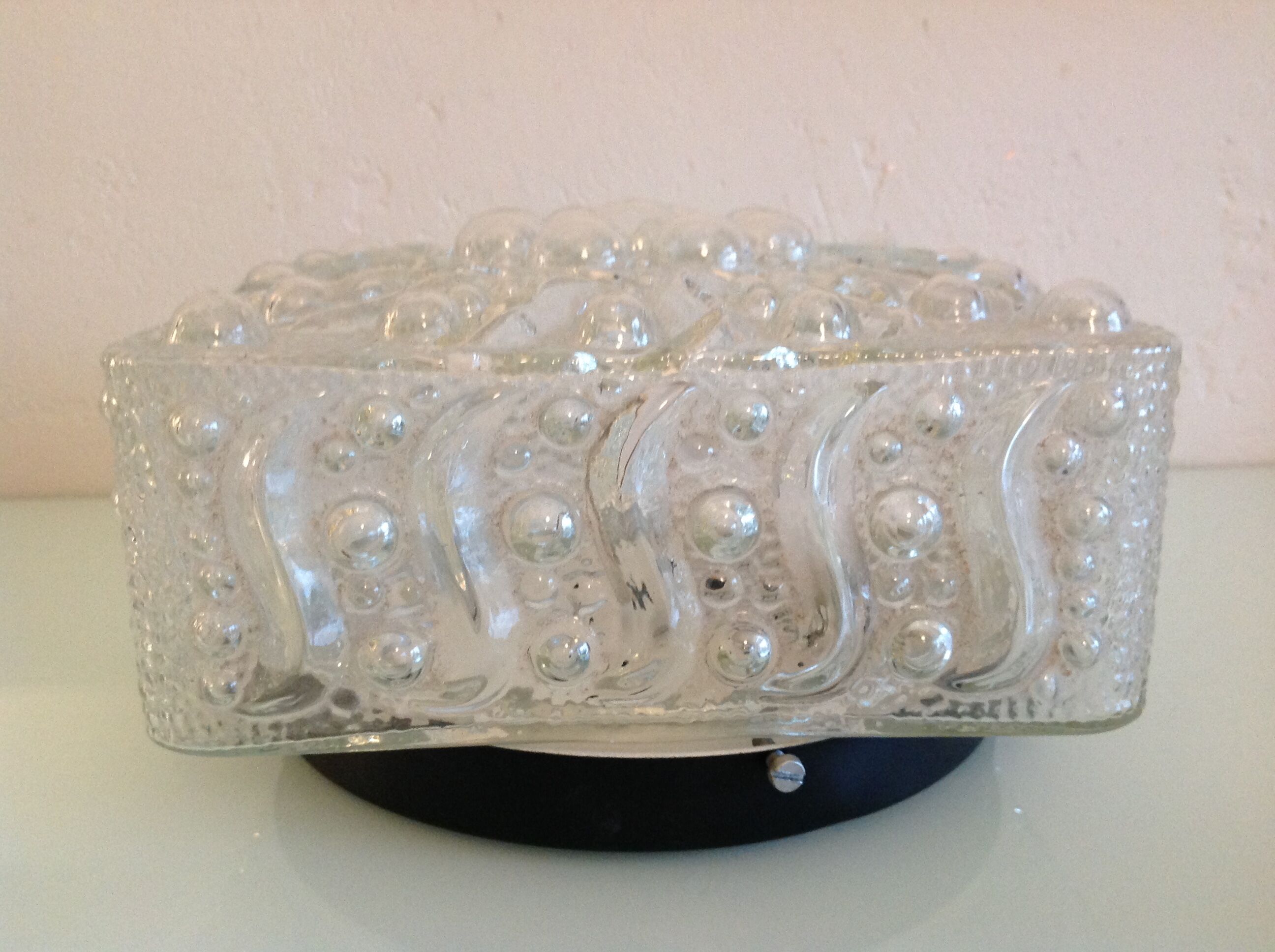 Square ceiling lamp in bubbled glass 60/70s