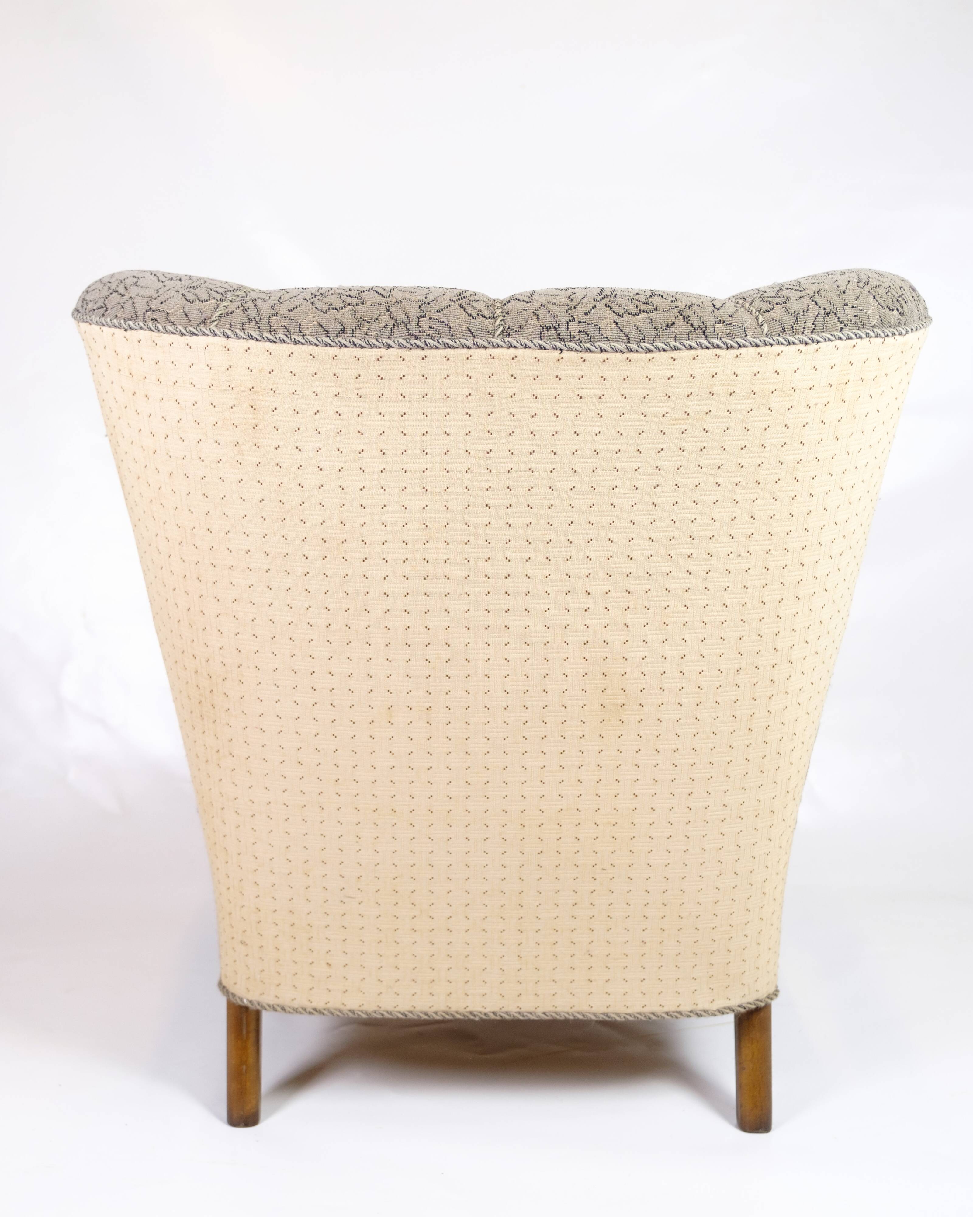 Set Of Two Armchairs In Floral Fabric & Dark Polished Wood, Danish Design From 1960s