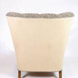 Set Of Two Armchairs In Floral Fabric & Dark Polished Wood, Danish Design From 1960s
