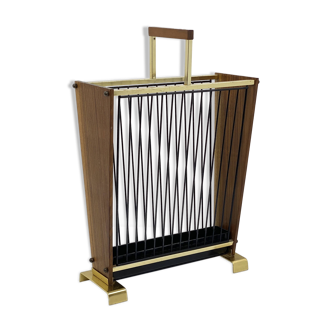 Vintage wooden umbrella stand, brass, 1960s design