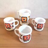 Mobil pitcher and 3 Mobil mugs design 70s