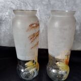 Ancien : paires de vase en verre pâte de verre peint