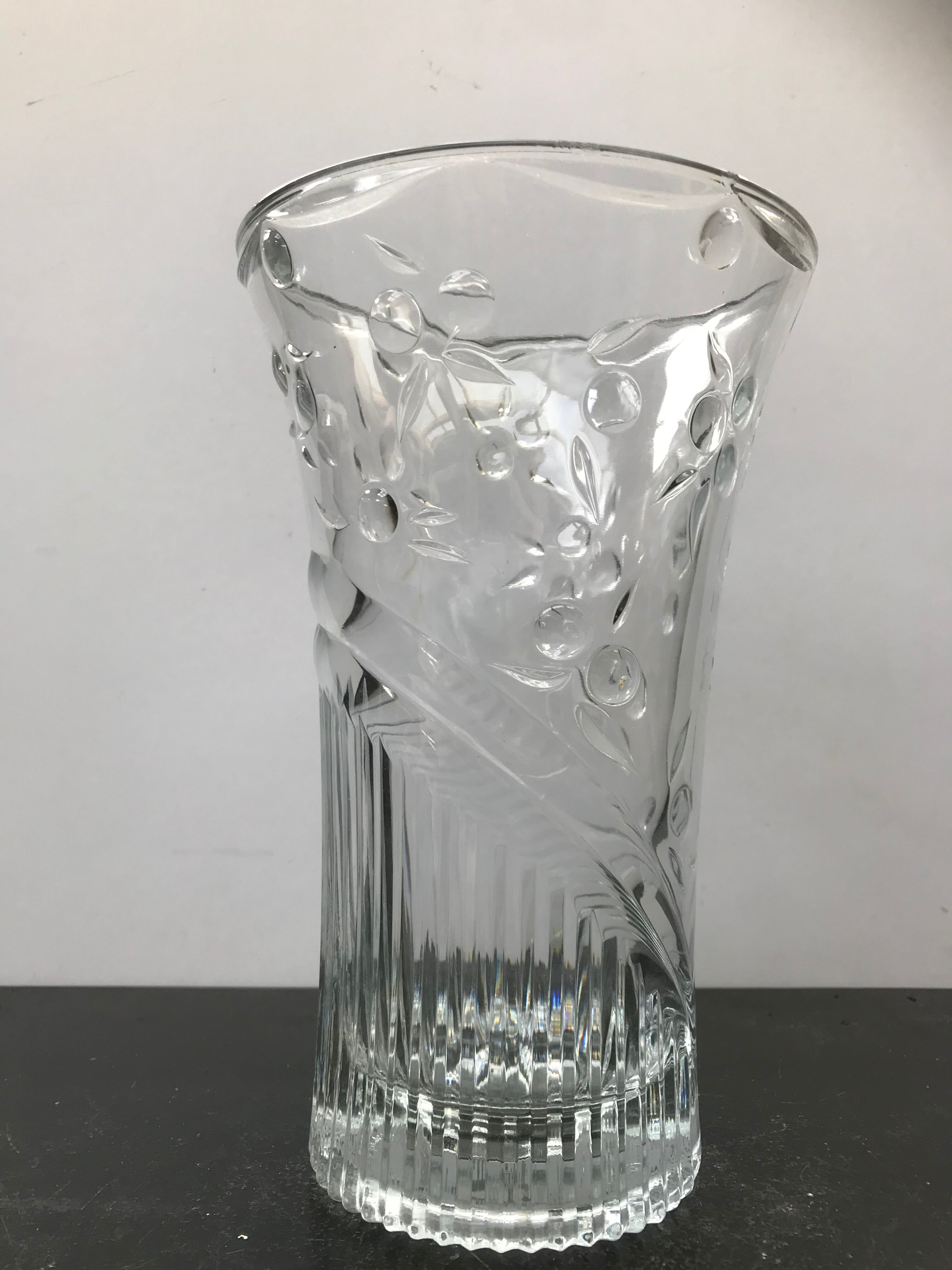 Designer molded glass vase with vintage cherry decor