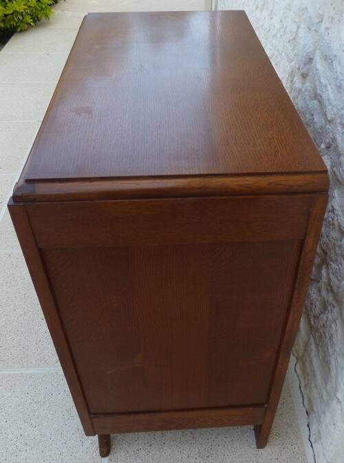 Art Deco chest of drawers with 3 drawers, brass flower handle, solid wood - Very beautiful