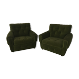 Pair of armchairs, green velvet on wheels, from the 70s