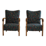 Danish mid-century modern, pair of beech armchairs with original fabric, 1960s.