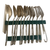 Set of 12 cutlery, 6 soup spoons and 6 forks in silver-plated metal, hallmark 84 and hallmark