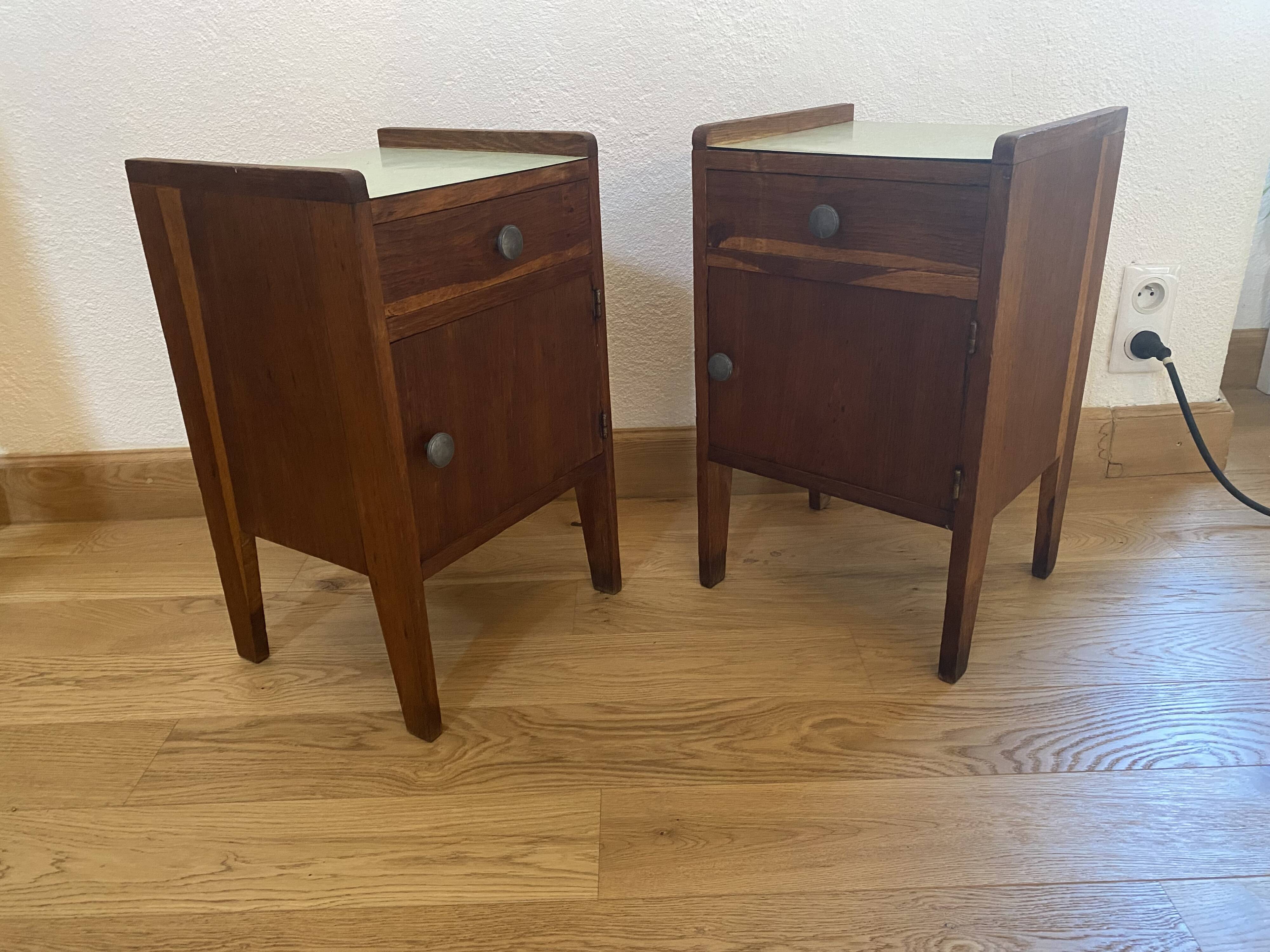 Pair of solid oak bedside tables from the 1950s.