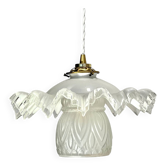Opaline scalloped pendant light and Art Deco tulip