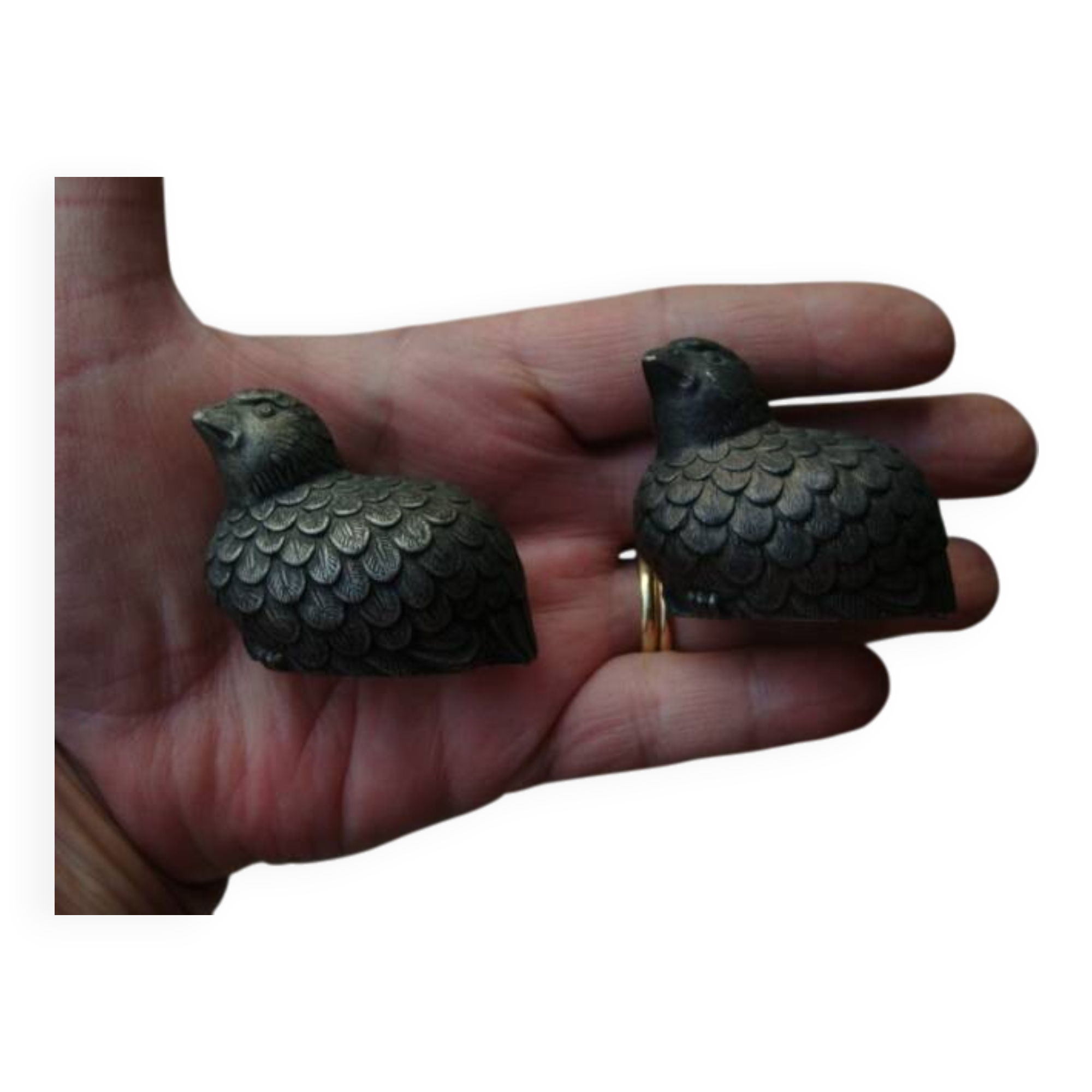 Art Deco quail salt cellars