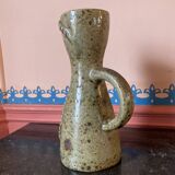 Anthropomorphic stoneware pitcher signed Jean Lerat