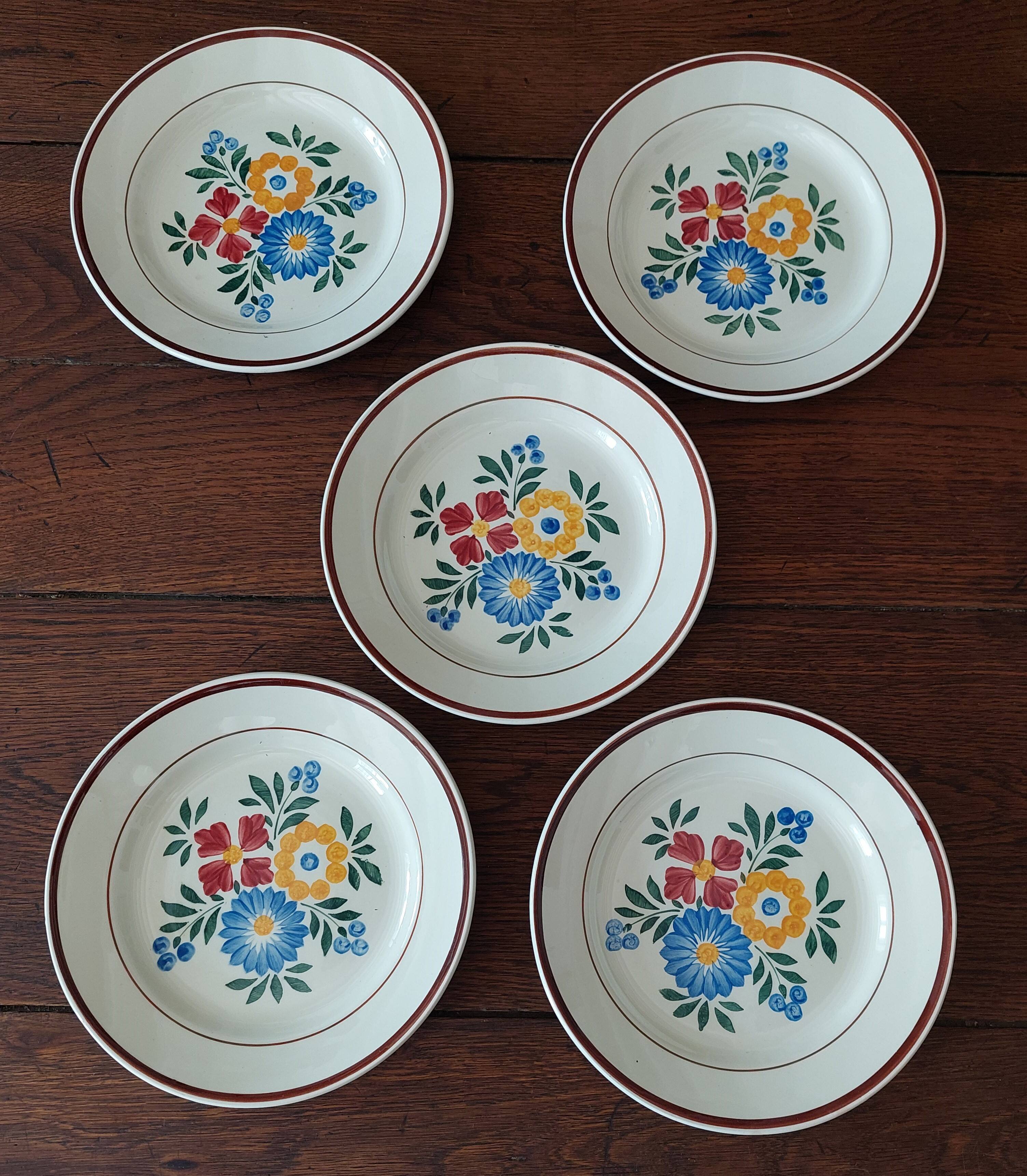 Flat plates set of five hbcm creil montereau decor cote d'argent
