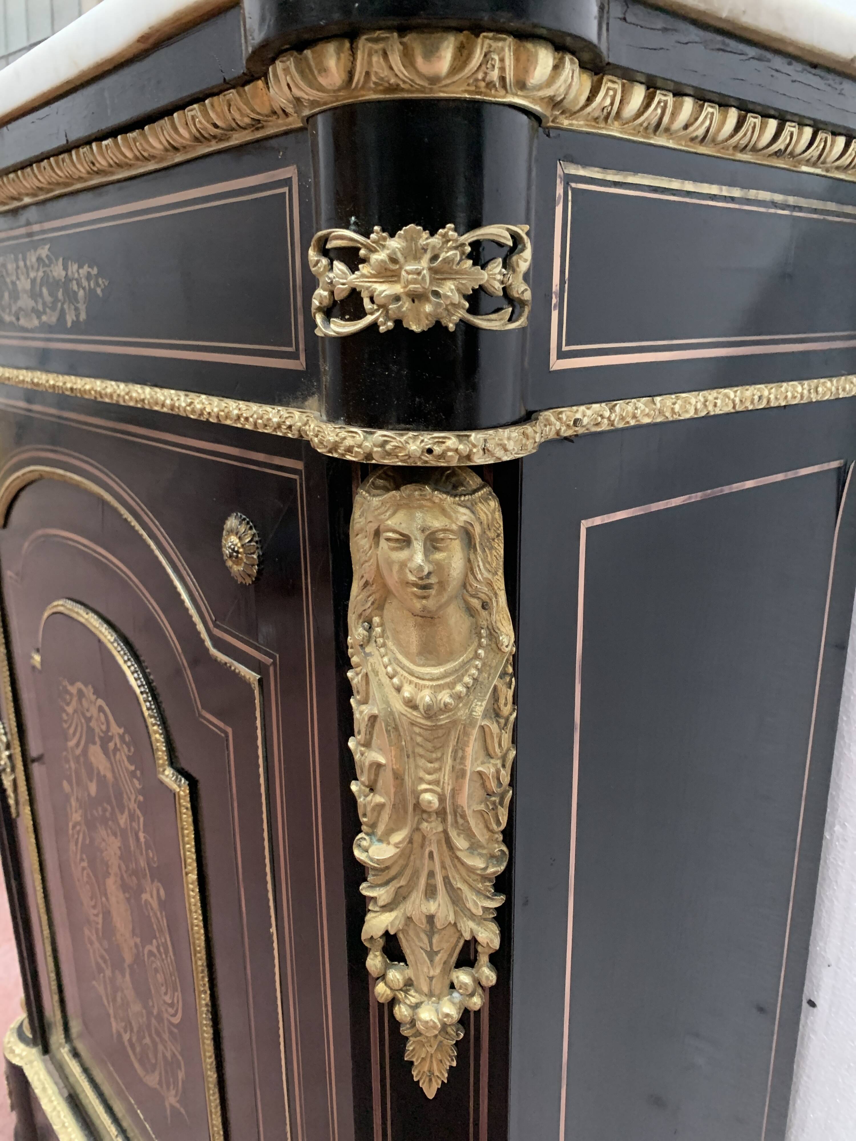 Napoleon iii wood and brass marquetry sideboard 19th century