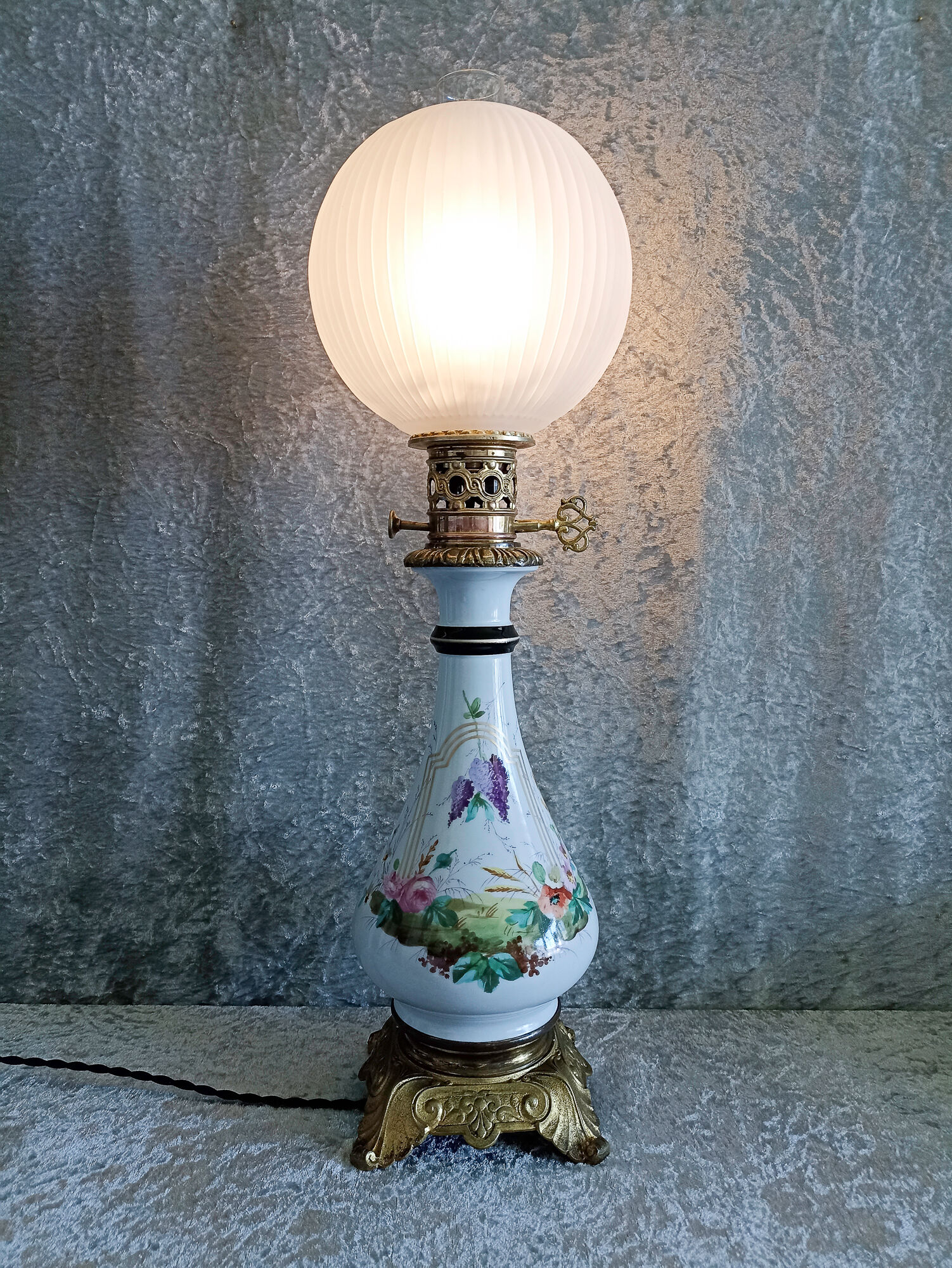 Old electrified porcelain oil lamp