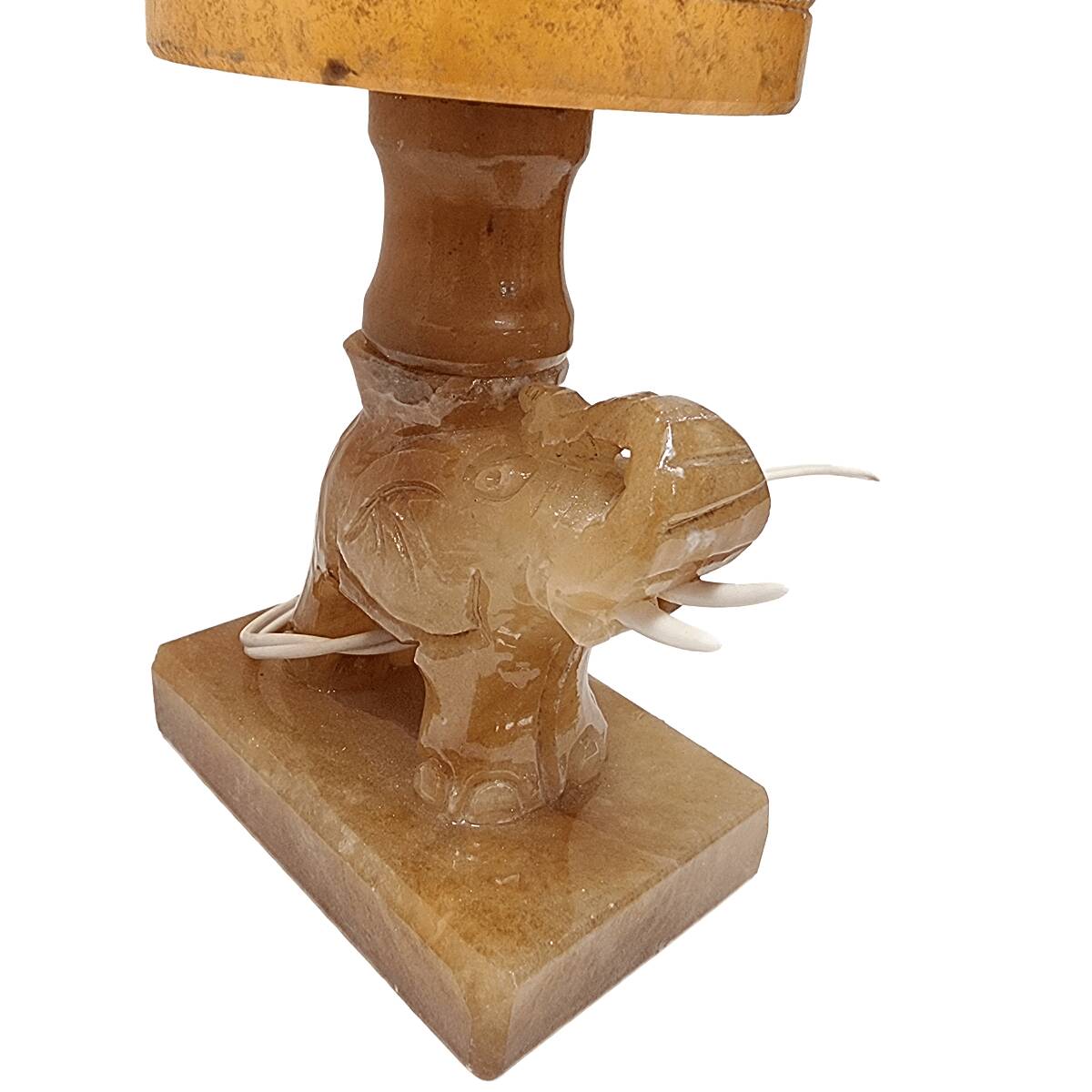 Vintage alabaster table lamp with elephant 1960s