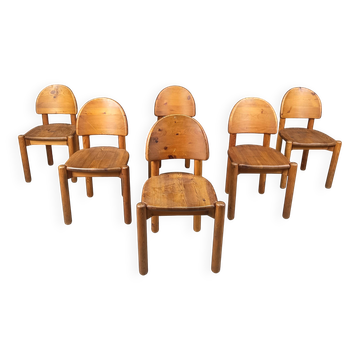 Vintage pine wood dining chairs - 1980s - set of 6