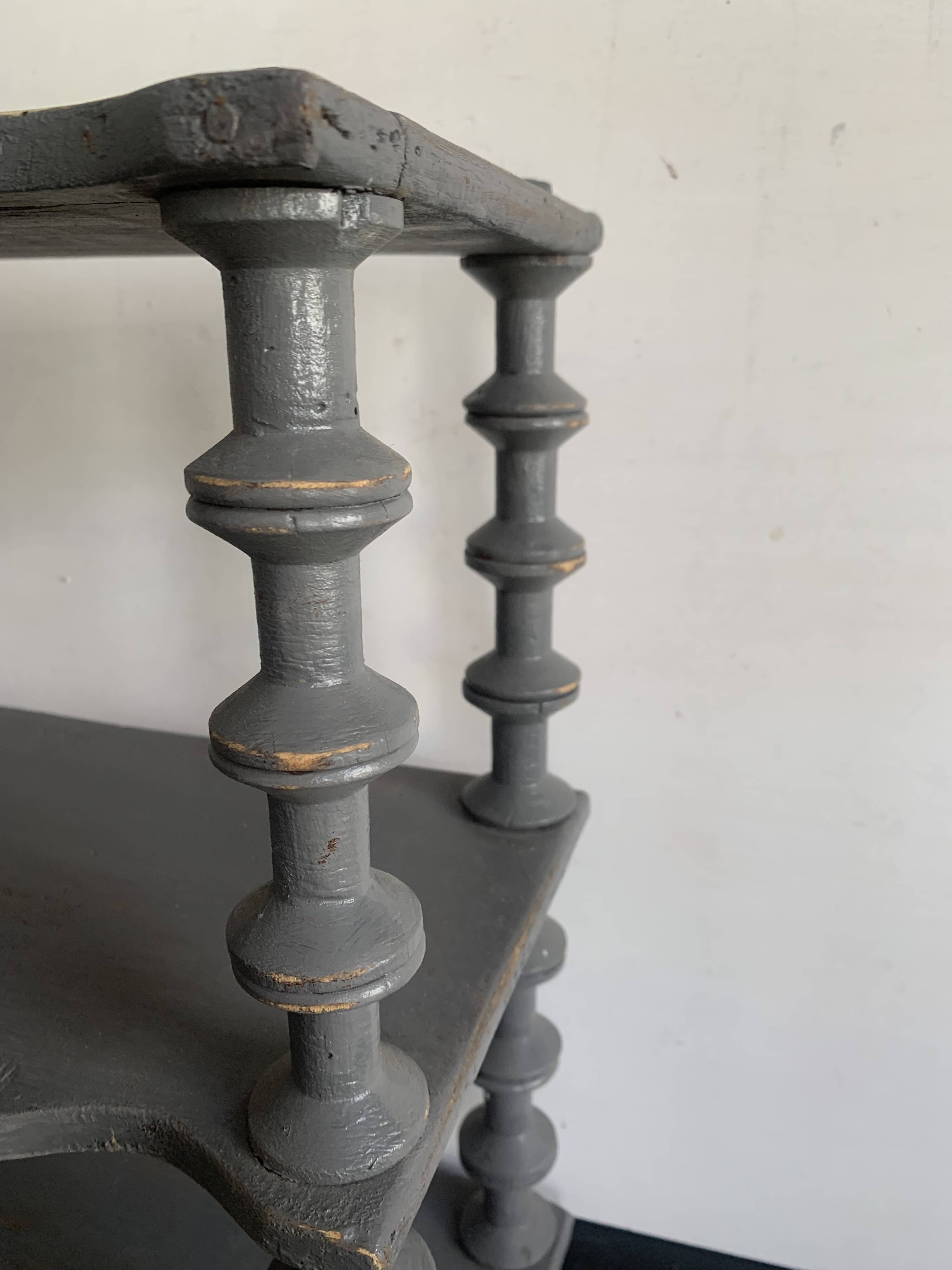 Antique grey wooden wall shelf – “bobine” model circa 1910