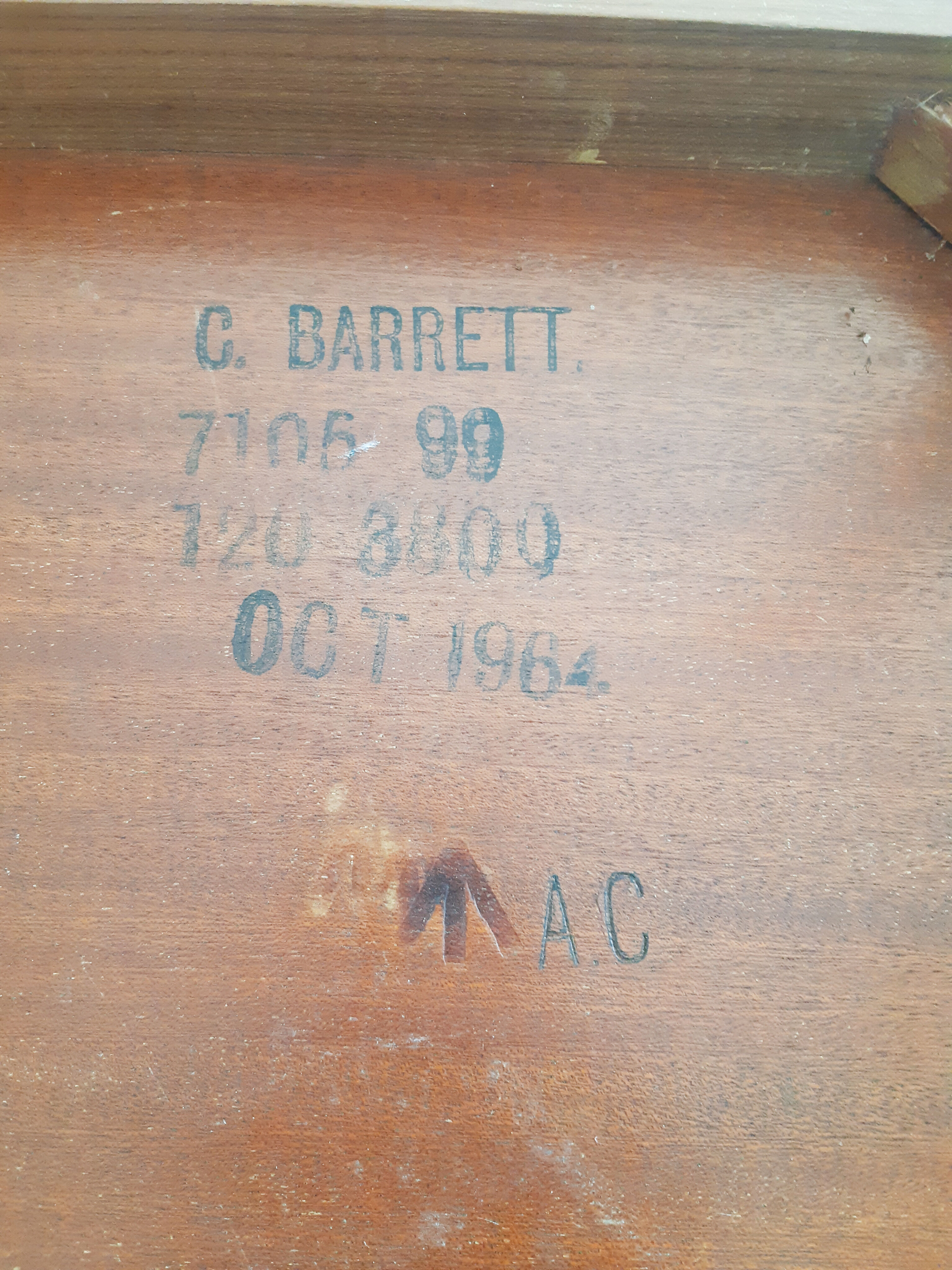 3 teak pull-out tables, signed Barrett, vintage, 1964