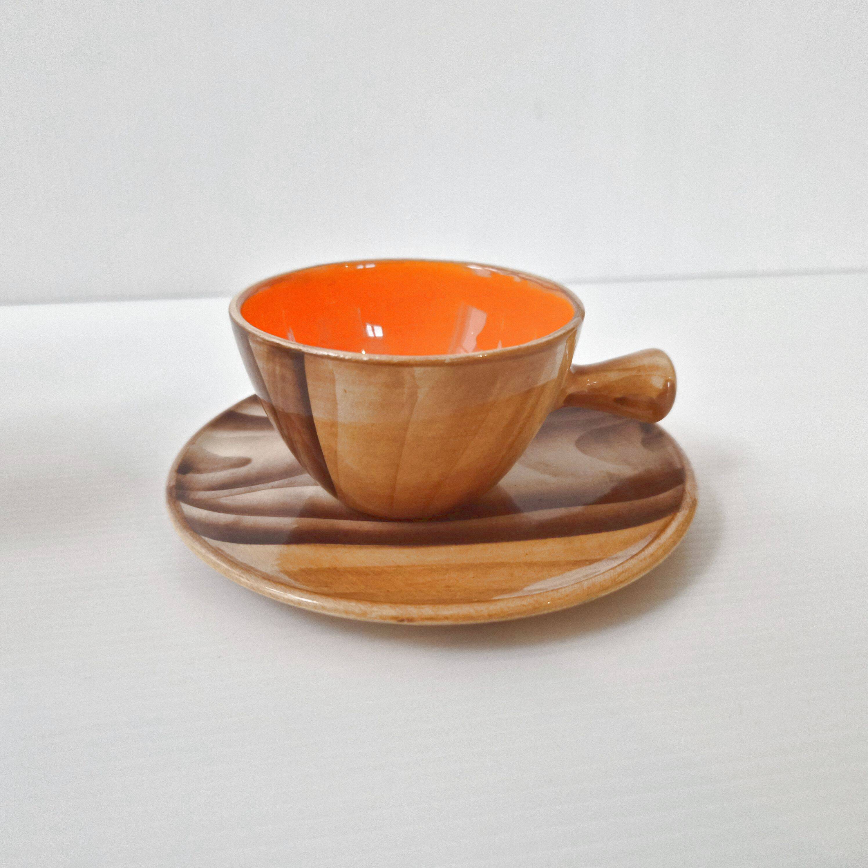 Ceramic coffee service faux-wood Vallauris 1960