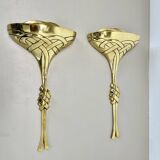 Set of 2 xxl 48cm Floral Brass Wall Light Sconces by C.S. ARTE, Italy 1980s
