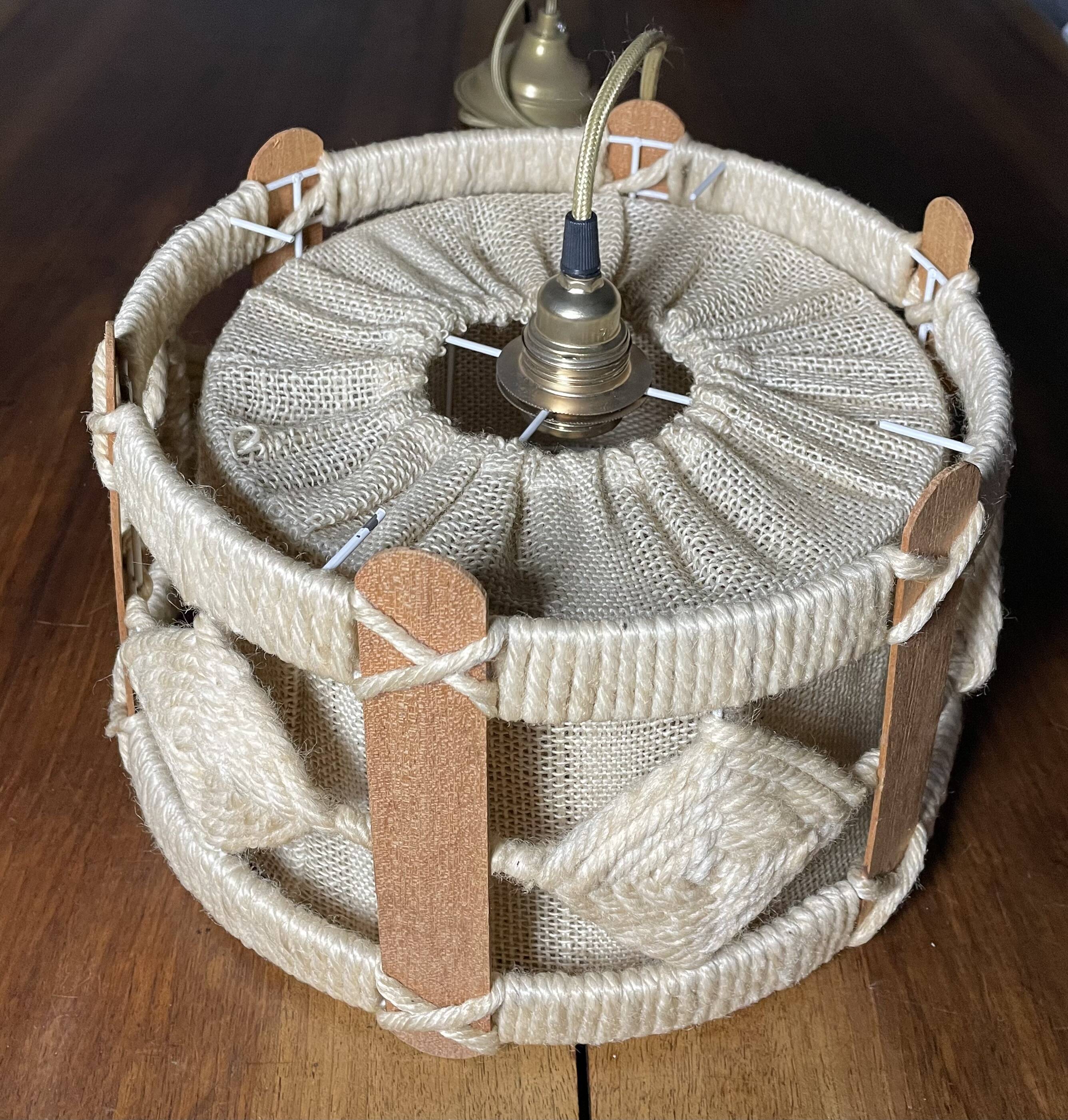 Scandinavian style jute and wood pendant light