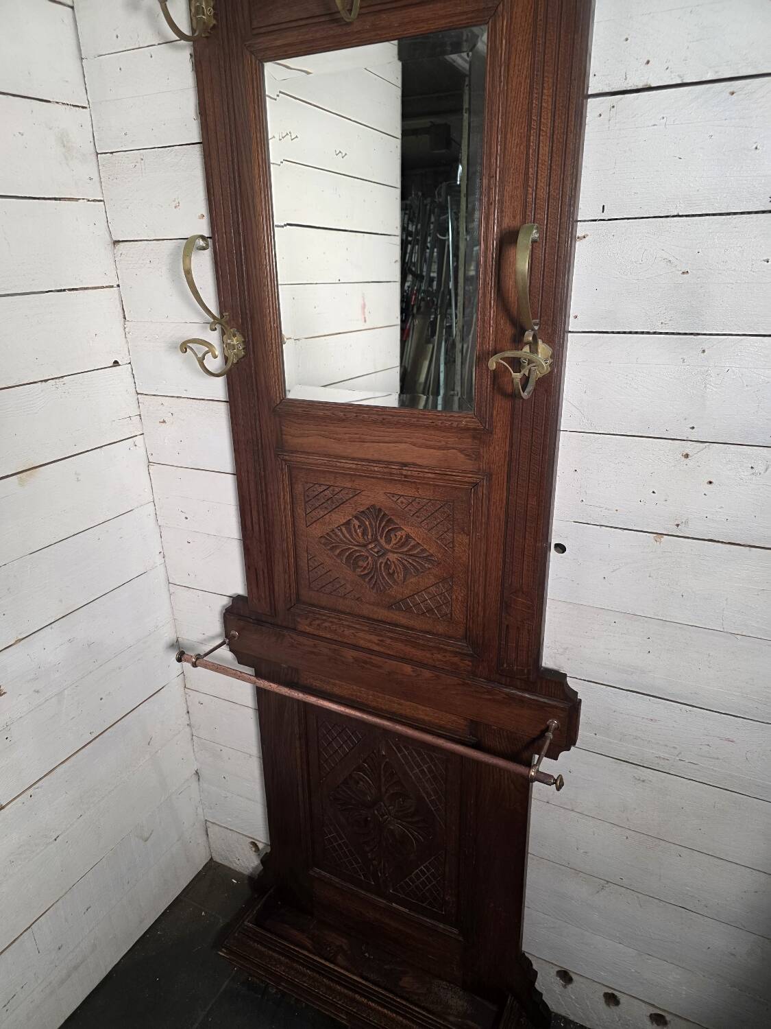 Antique coat rack in solid oak