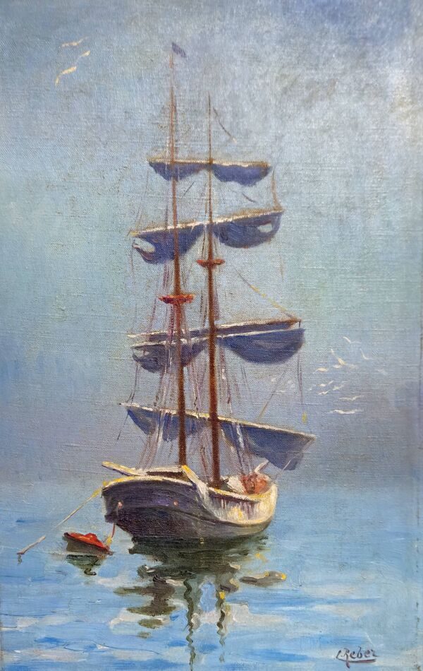 Reber – Marine au voilier – Huile sur toile Charmante huile sur toile signé