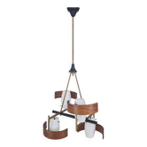 Italian Brass, Teak and Opaline Glass Chandelier by Stilnovo, 1960's