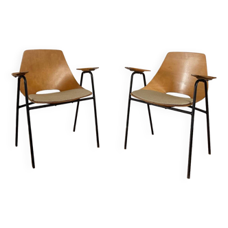 Pair of “Tonneau” armchairs by Pierre Guariche