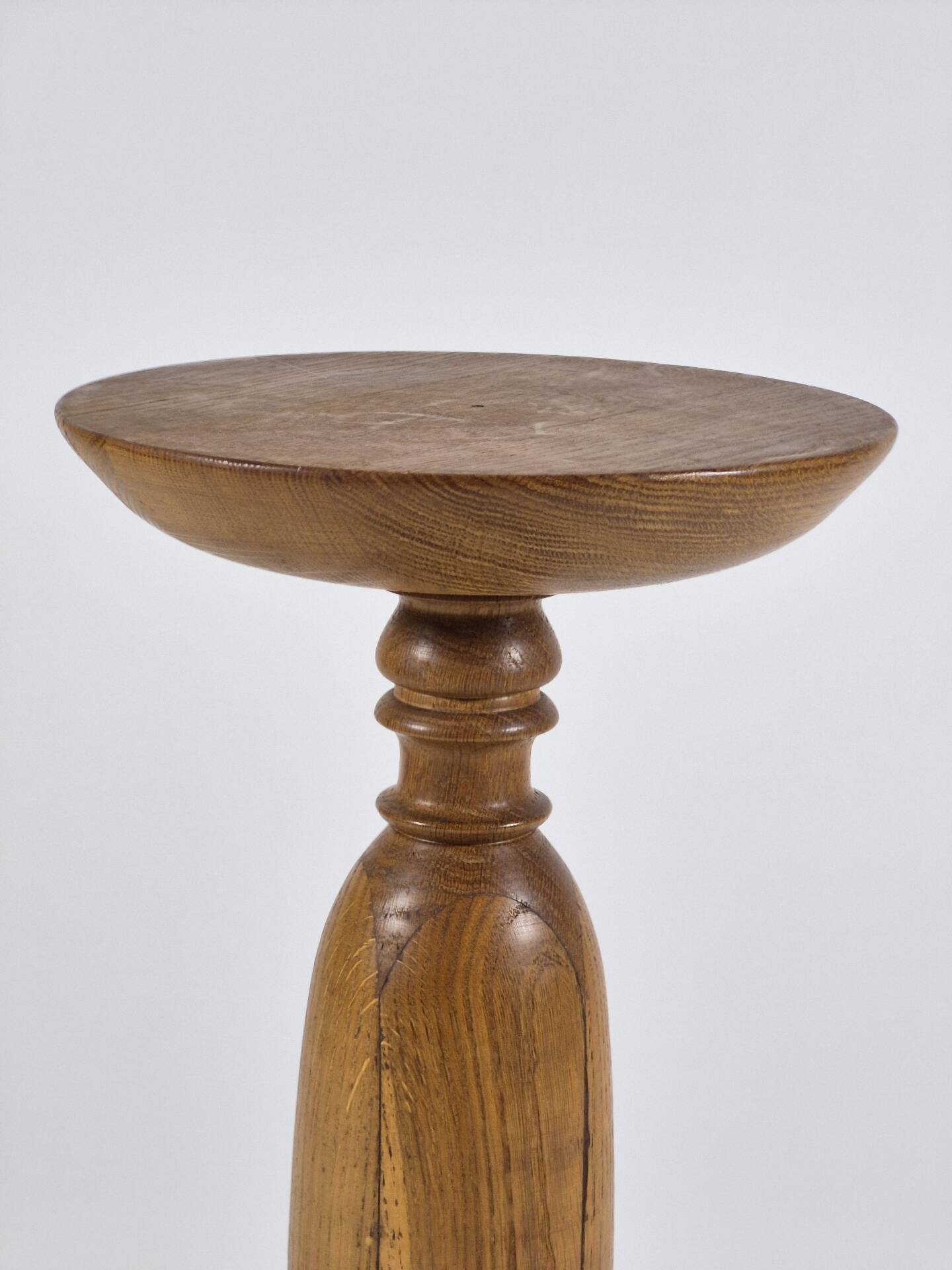 Handmade turned oak column flower stand 1950s