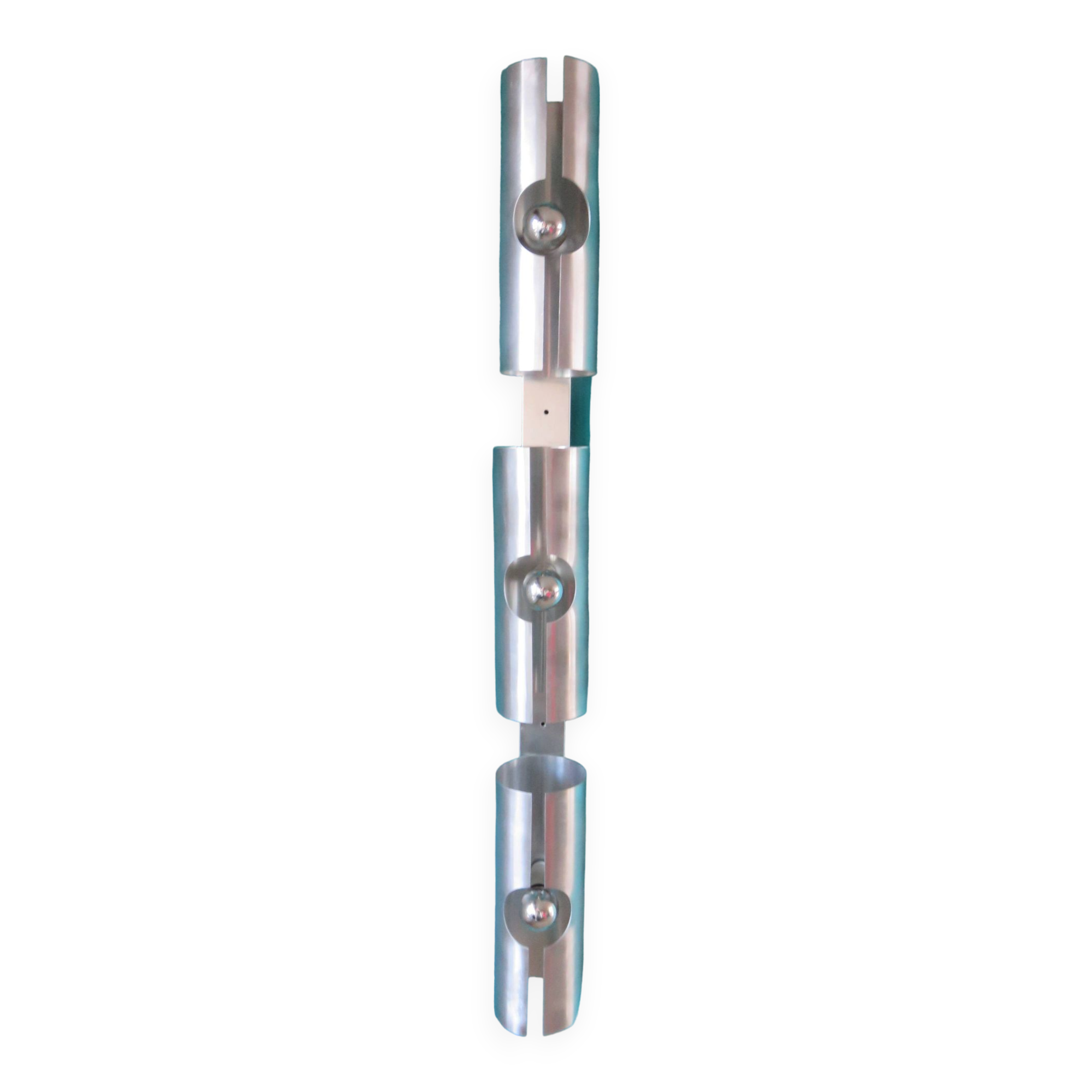 Long "SpaceAge" wall lamp in brushed aluminum. France 1970