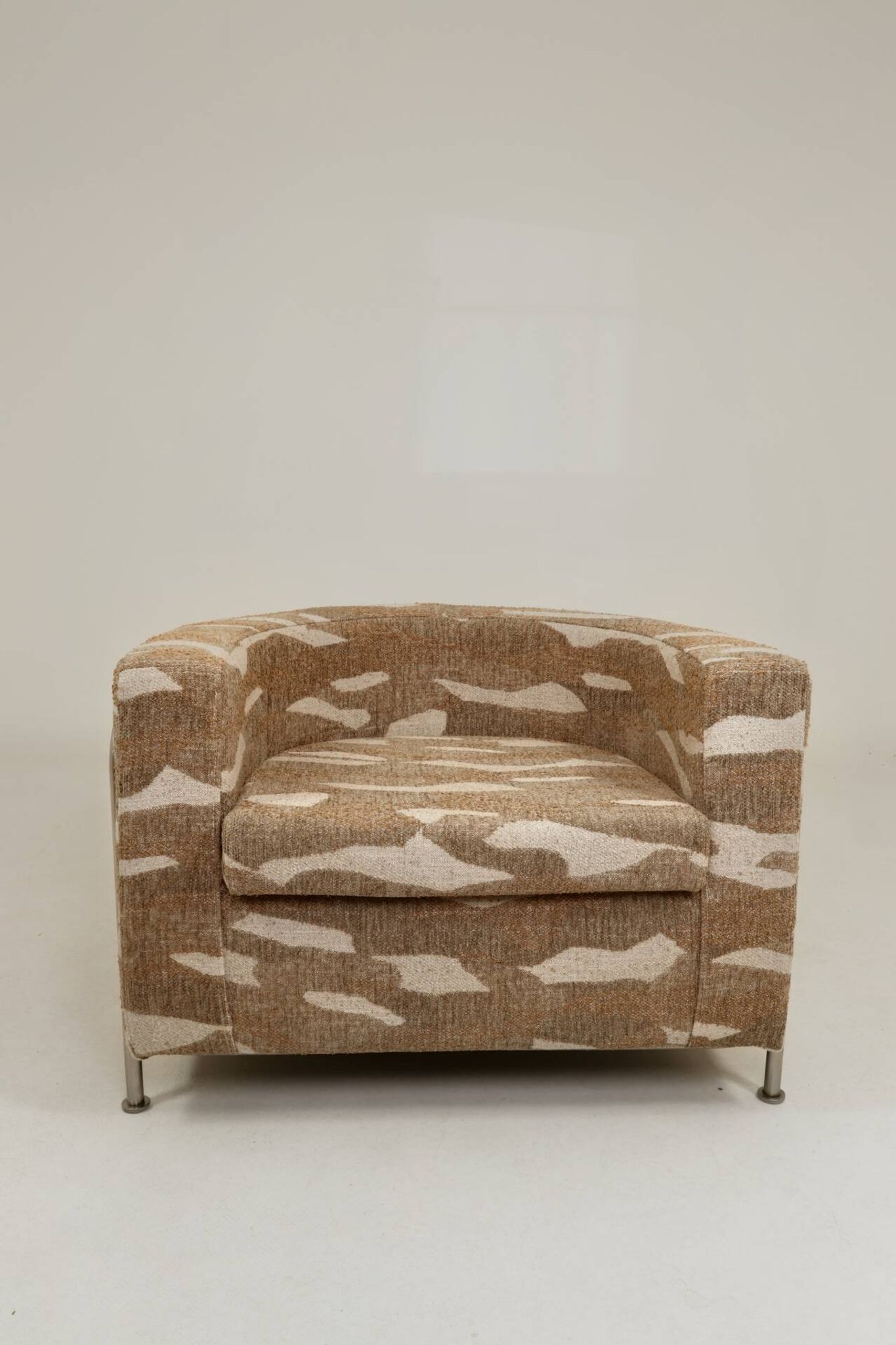 Vintage Bauhaus Club Chair Jacquard & Chrome, Fully Restored 