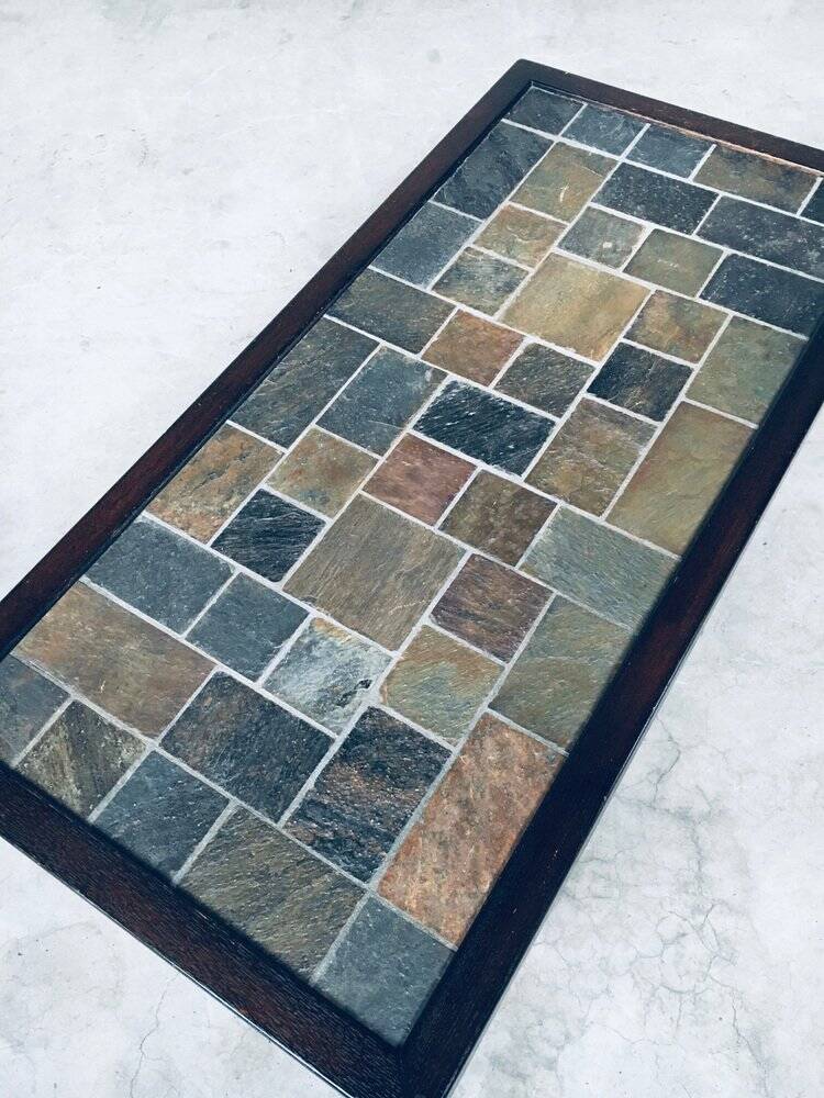 Brutalist Style Slate Tile Inlay Coffee Table, Belgium, 1970s