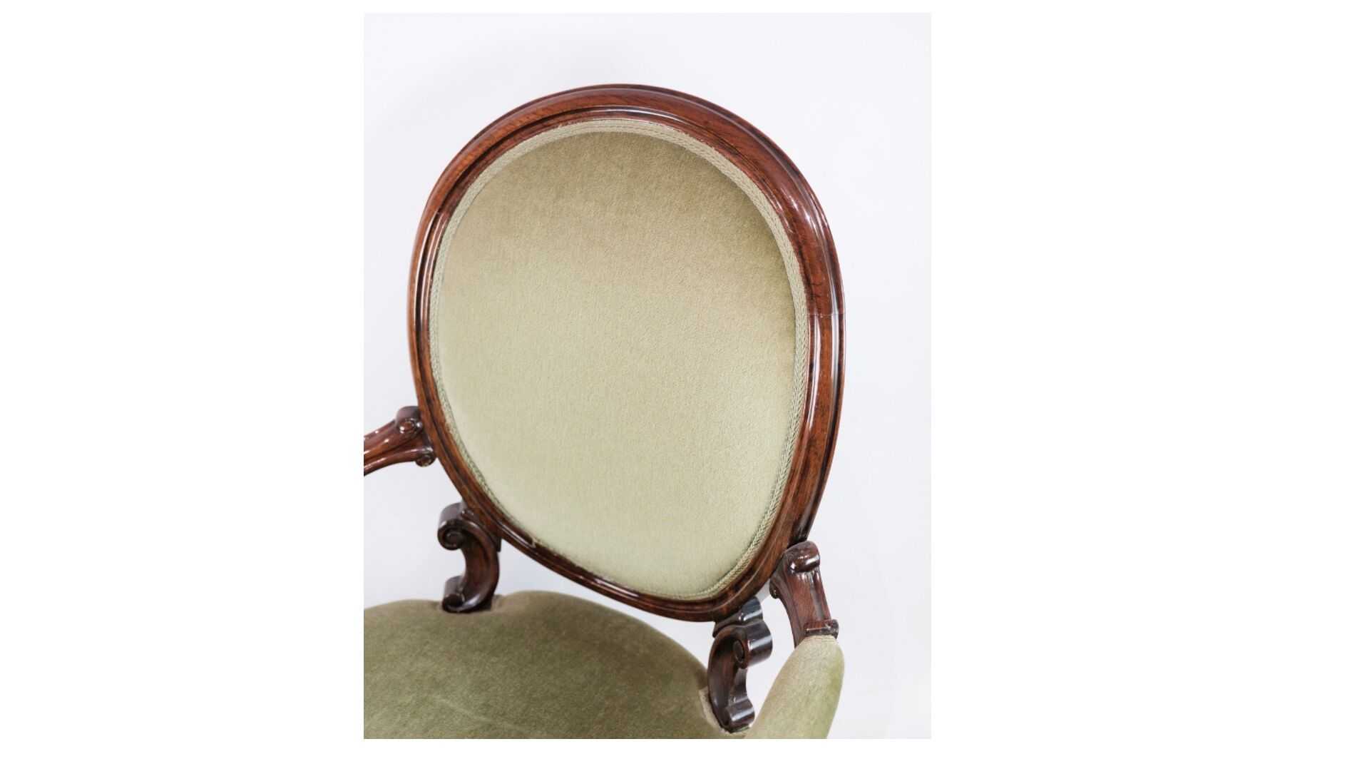 Neo-Rococo Armchair in Mahogany with Brand Green Velour Upholstery