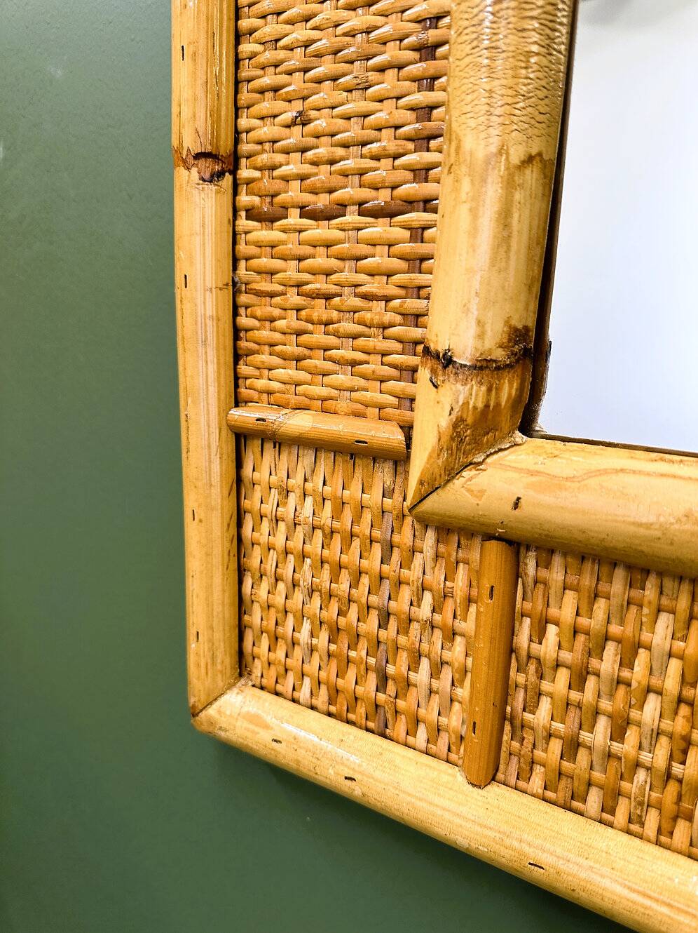 Vintage mid-century bamboo and rattan mirror by Dal Vera, Italy 1970s.