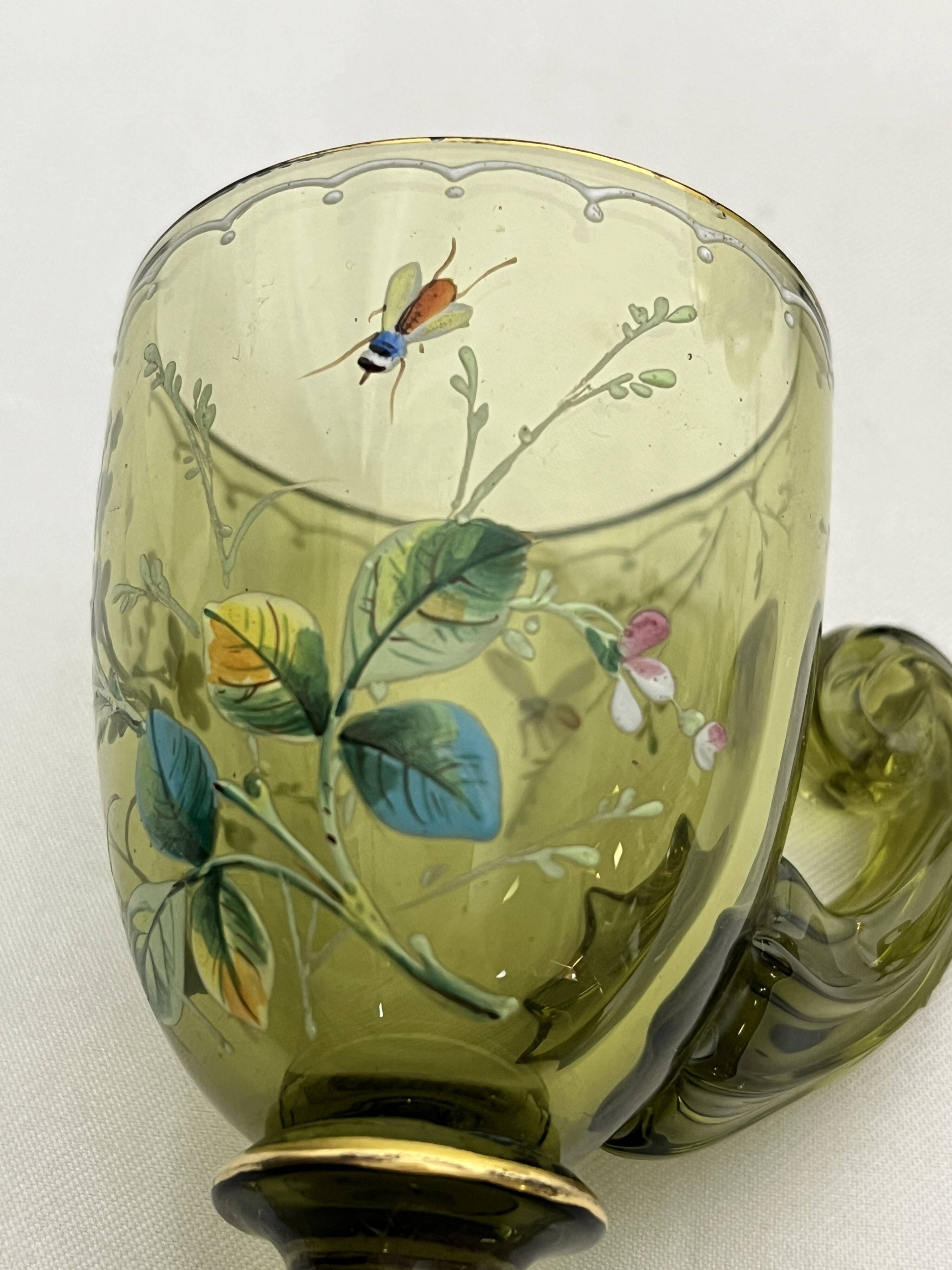 Art Nouveau, two enameled glass and gold cups early 20th century