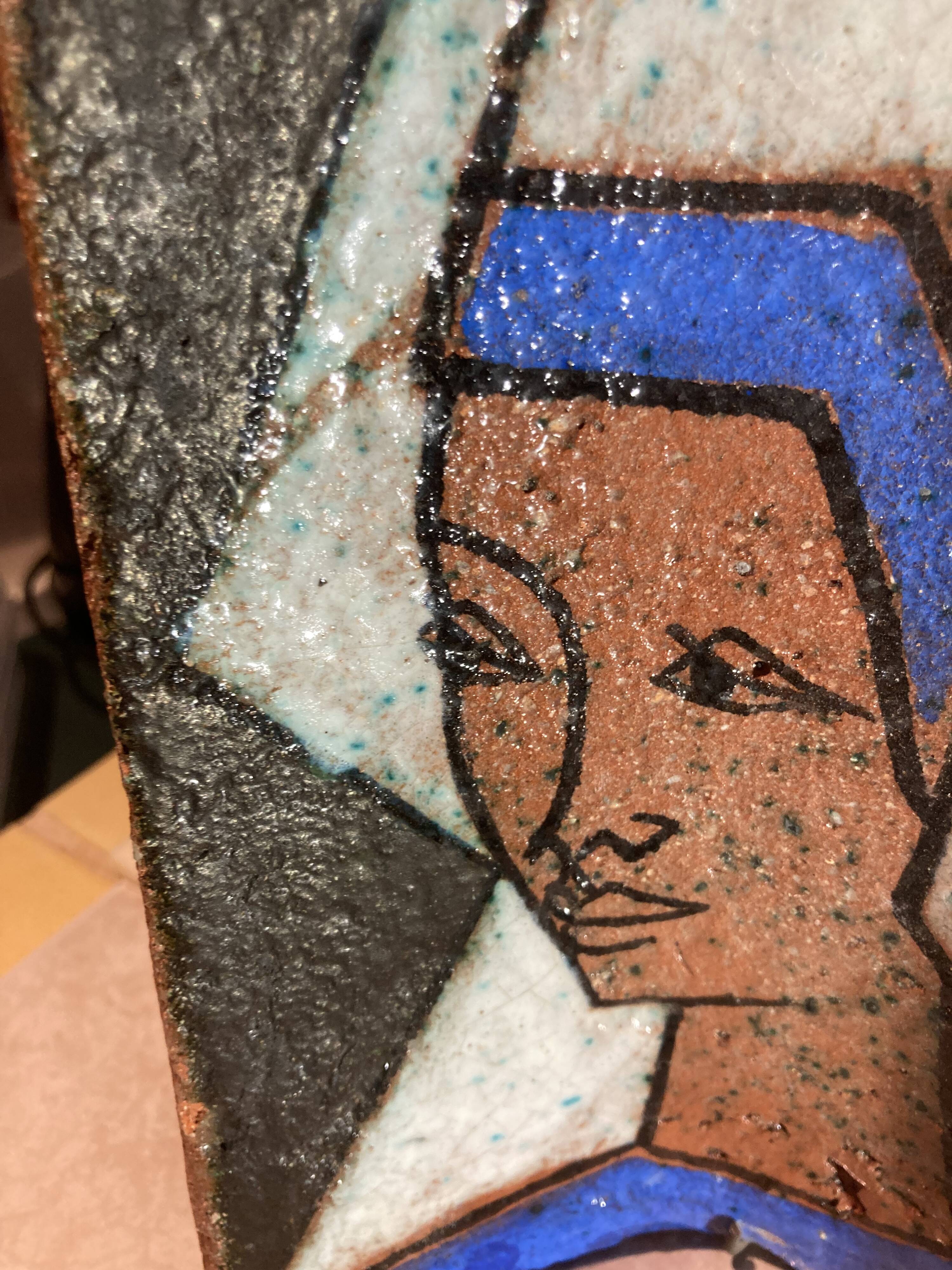 Terracotta tile with enamel decoration of a lady of the high nobility signed OGD