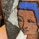 Terracotta tile with enamel decoration of a lady of the high nobility signed OGD