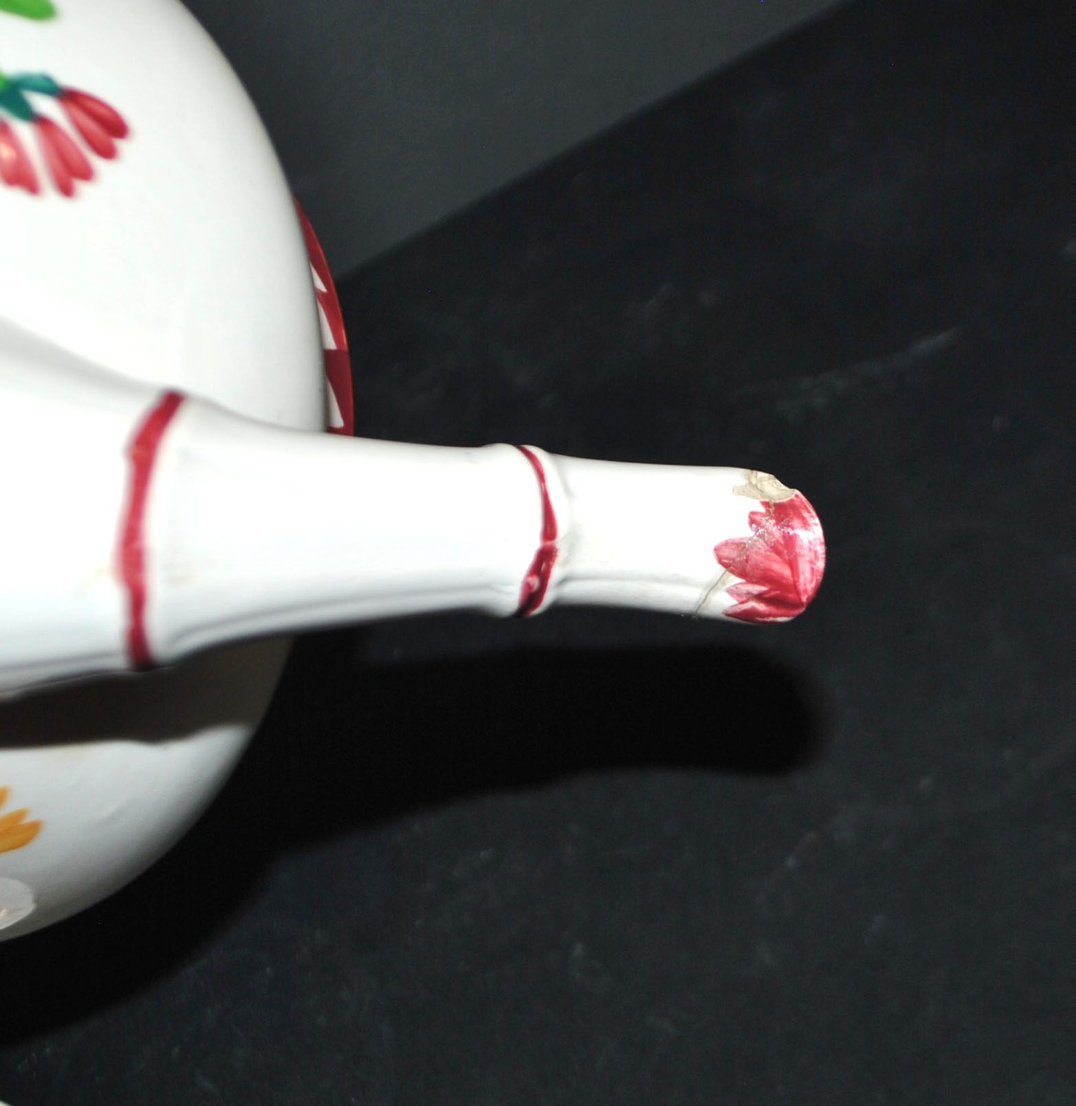 Sarreguemines coffee pot, Colmar polychrome decoration, bamboo shape, 1930.