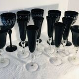 Stemmed glasses, vintage black flutes