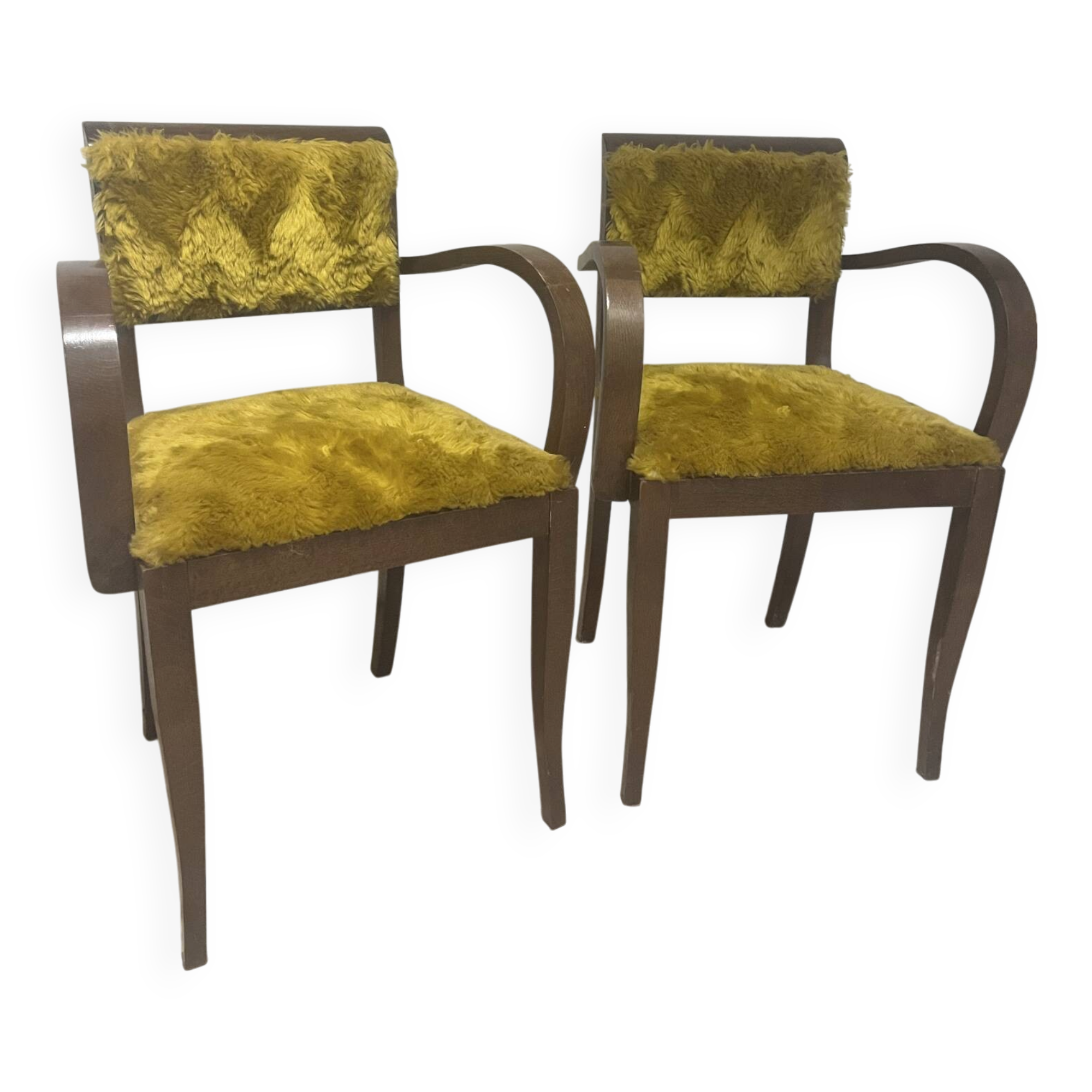 Pair of vintage Art Deco bridge armchairs — Fleece / fur fabric
