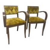 Pair of vintage Art Deco bridge armchairs — Fleece / fur fabric