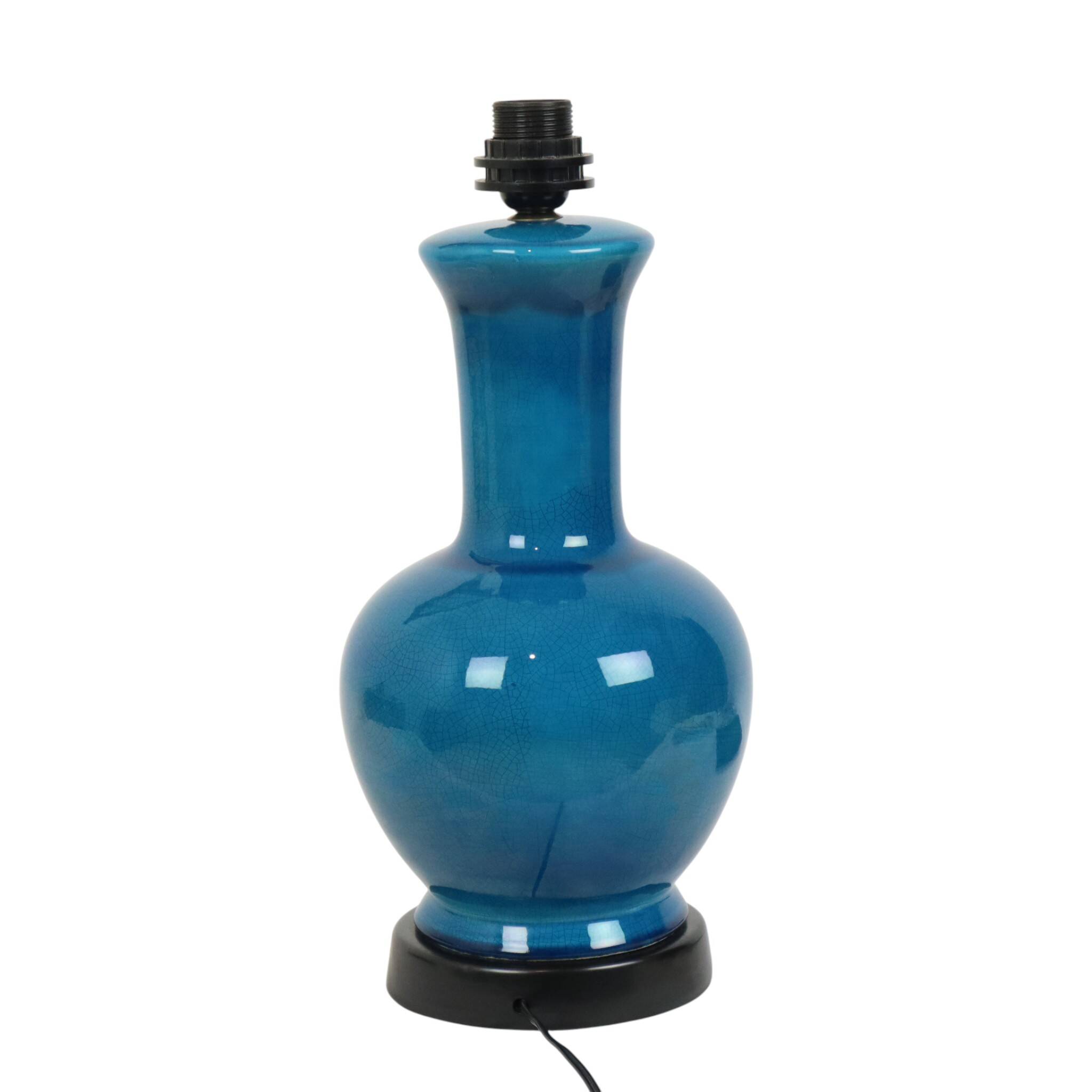 Large Italian Round Blue Ceramic Lamp Crackle Glaze 45cm
