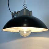Black Enamel and Cast Iron Industrial Pendant Light, 1960s