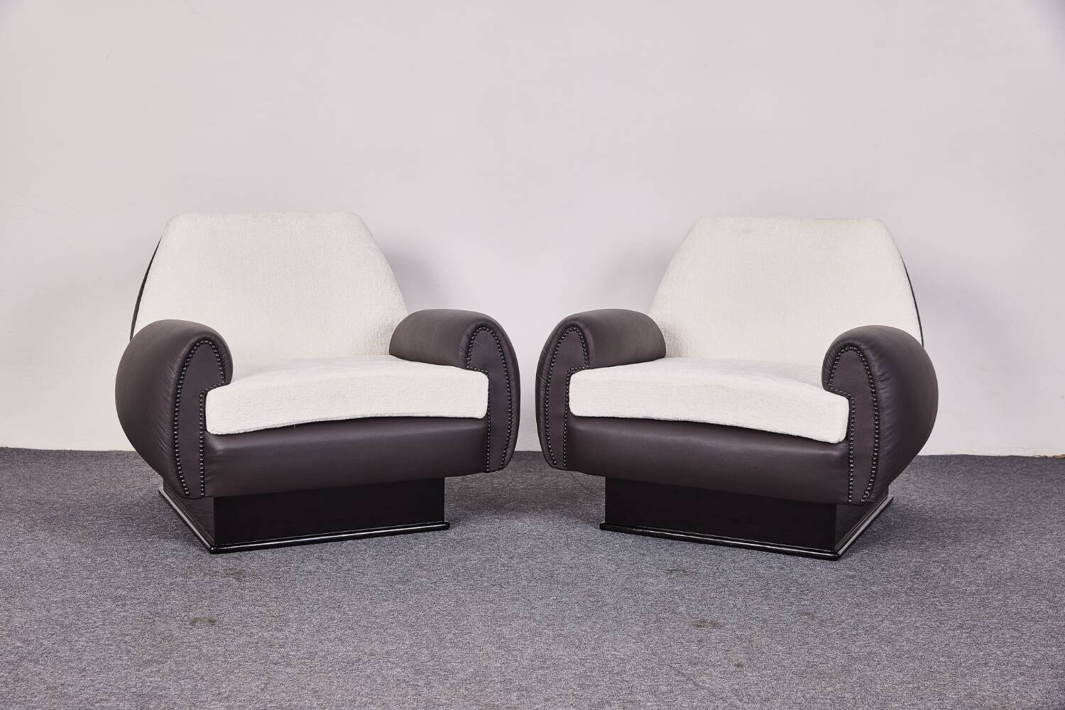Italian Art Deco Leather and Fabric Club chairs-Armchairs, 1950s, Set of 2