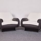 Italian Art Deco Leather and Fabric Club chairs-Armchairs, 1950s, Set of 2